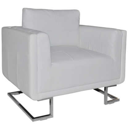 Picture of Contemporary Luxury Leather Cube Armchair with Chrome Feet - White