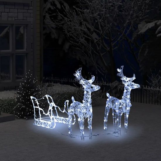 Picture of 4' Christmas Decor Acrylic Reindeers & Sleigh - C White