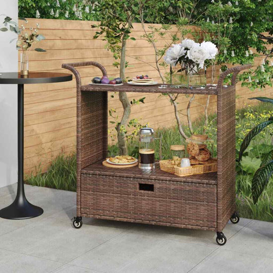 Picture of Mobil Rattan Cart with Drawer 39" - Brown