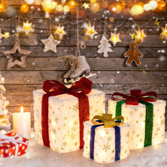 Picture of Christmas Gift Boxes with Lights - 3pc