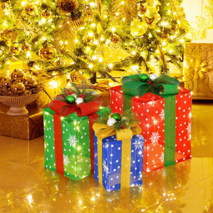 Picture of Christmas Gift Boxes with Lights - 3 pc